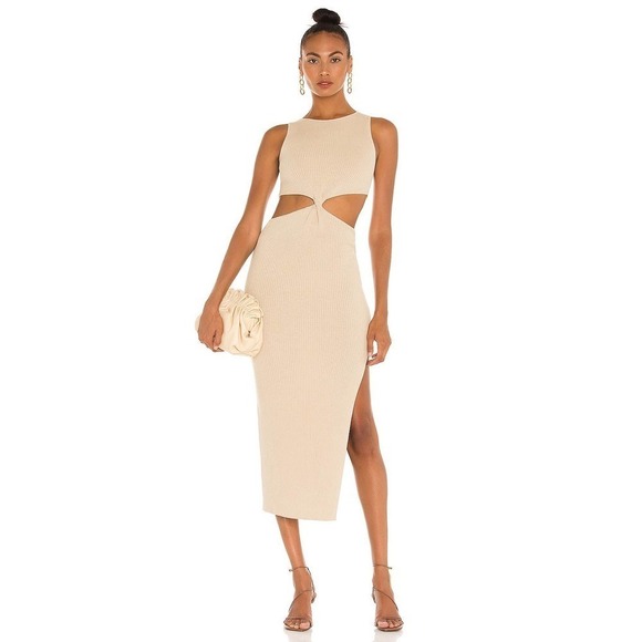 BEC&BRIDGE Sand Riviera Knit Twist Midi Dress Size 8 NWT